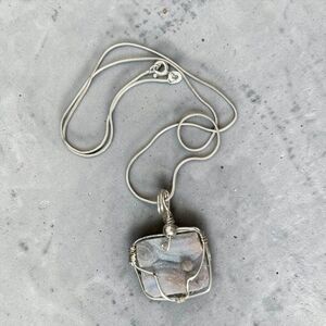 Sand Druzy Sterling Silver Wire Wrap Necklace – 55ct Square Artisan Pendant NWT